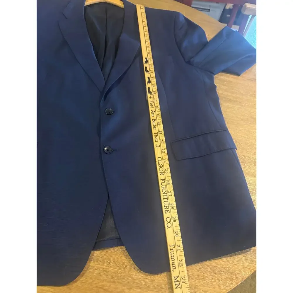 Richard Harris Mens 46R Navy 100% Wool Sport Coat Dress Pants Suit Set